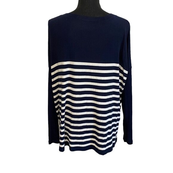 Cabi Navy and White Long Sleeve Drop Shoulder Oversized Pullover Top Size Medium - Picture 2 of 5